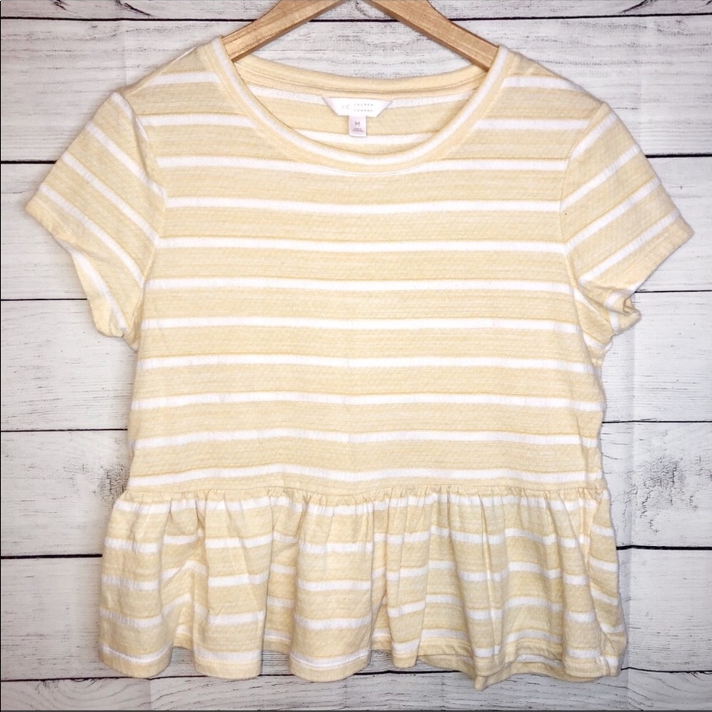 LC Lauren Conrad Peplum Yellow Stripe Top